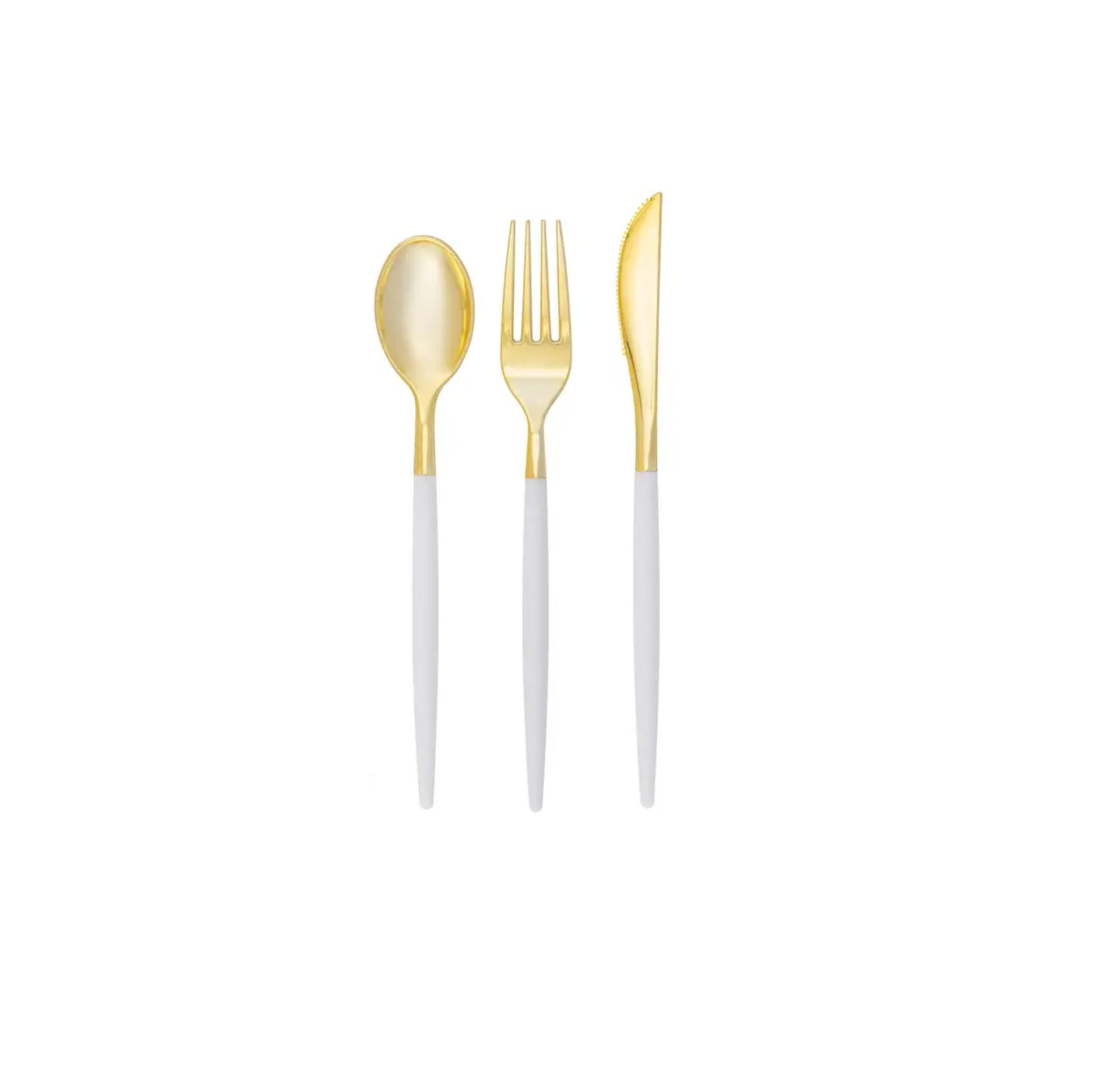 Chic Classic Clear and Gold Plastic Cutlery Set | 32 Pieces