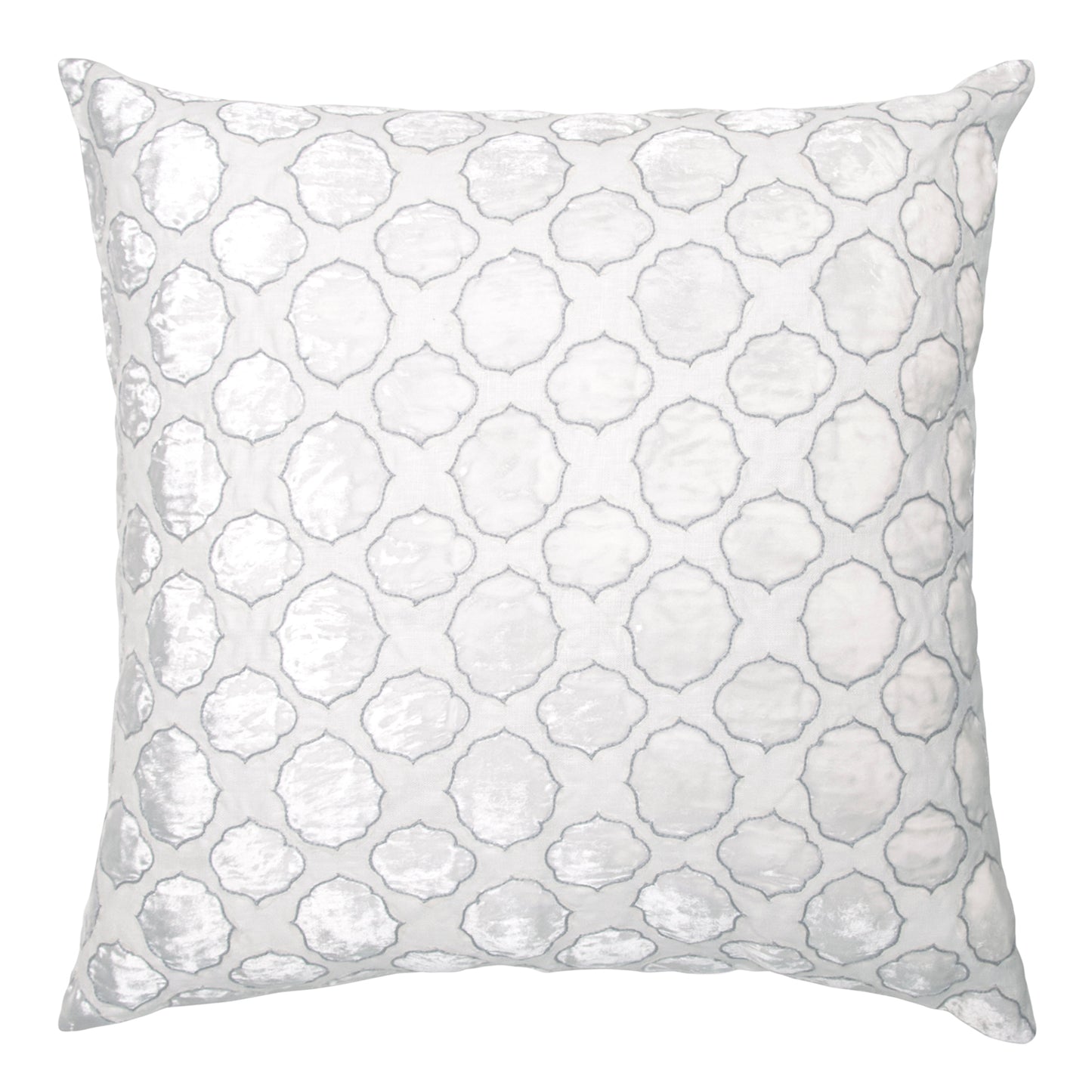 Tile Appliqué Velvet Pillow, White Grey