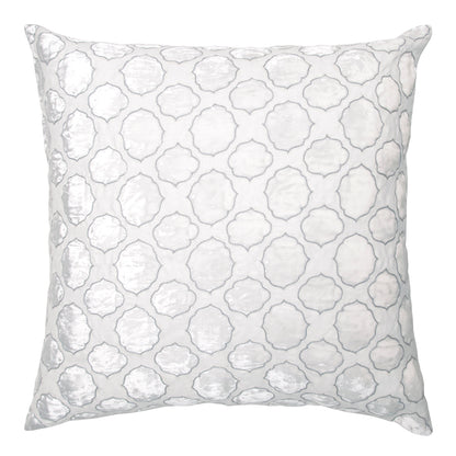 Tile Appliqué Velvet Pillow, White Grey