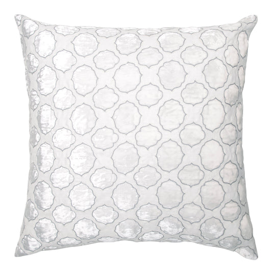 Tile Appliqué Velvet Pillow, White Grey