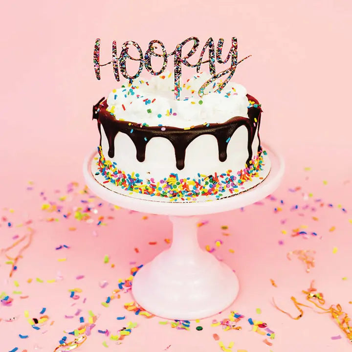 Cake Topper - "Hooray" - Colorful Confetti